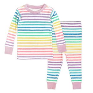 honestbaby baby organic cotton 2-piece snug fit pajama set, rainbow stripe, 2t