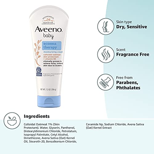 Aveeno Baby Eczema Therapy Moisturizing Cream, Natural Colloidal Oatmeal & Vitamin B5, Moisturizes & Relieves Dry, Itchy, Irritated Skin, Paraben & Steroid & Fragrance Free, 7.3 Oz