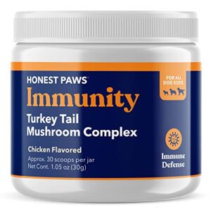 honest paws dog digestive and immunity booster – turkey tail mushroom blend – shiitake, reishi, maitake mushroom extract formula – no filler, no additives – (1.05 oz)