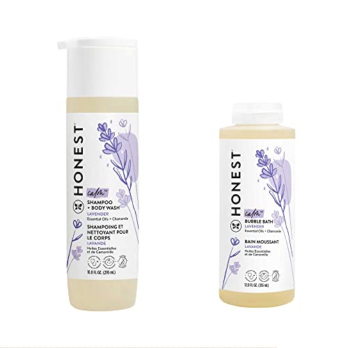 The Honest Company Truly Calming Lavender Bubble Bath, 12 fl. oz. and The Honest Company Truly Calming Lavender Shampoo + Body Wash, 10 Fl Oz (Pack of 1)