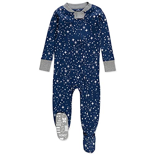 HonestBaby Baby Organic Cotton Snug-Fit Footed Pajamas, Twinkle Star Navy, 12 Months