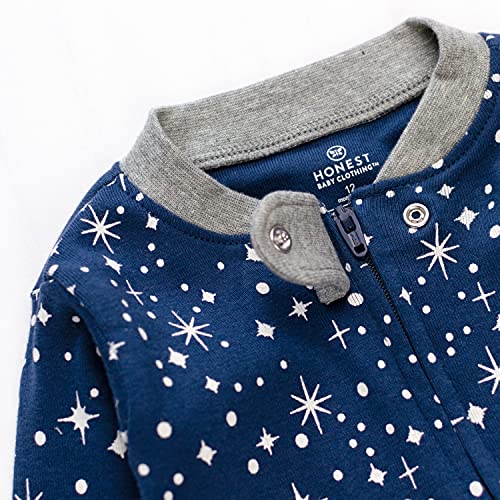 HonestBaby Baby Organic Cotton Snug-Fit Footed Pajamas, Twinkle Star Navy, 12 Months