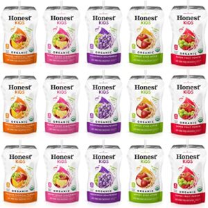 honest kids organic juice drink, 5 flavor variety pack 6.75 fl oz pouches pack of 15