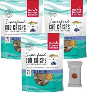 aurora pet bundle pack (3) the honest kitchen superfood cod crisps cod & blueberry dog treats with aurorapet wipes