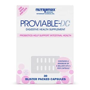 nutramax proviable digestive health supplement multi-strain probiotics and prebiotics for cats and dogs – with 7 strains of bacteria, 30 capsules