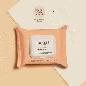 Honest Beauty Makeup Remover Wipes with Grape Seed & Olive Oils, 30 Count and Honest Beauty Eyeshadow Palette with 10 Pigment-Rich Shades, 0.67 oz.