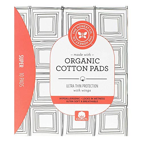 The Honest Company Organic Cotton Pads | Super | Hypoallergenic Pads with Wings | Ultra-Soft and Ultra-Thin | PH Compatible | Breathable | Plant-Based with Organic Cotton | 10 Count