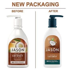 JASON Natural Body Wash & Shower Gel, Smoothing Coconut, 30 Oz, Red