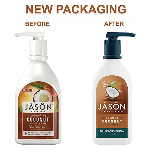 JASON Natural Body Wash & Shower Gel, Smoothing Coconut, 30 Oz, Red