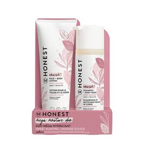 the honest company 2-in-1 cleansing shampoo + body wash and face lotion bundle | gentle for baby | naturally derived | sweet almond nourish, 18.5 fl oz
