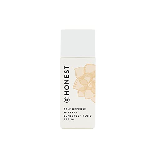 Honest Beauty Self Defense Protecting Mineral Sunscreen Fluid Spf 34 with Non Nano Nineral Sunscreen Fluid | Daily Face Sunscreen | Dermatologist tested + Hypoallergenic | Reef friendly | 1 fl. oz.