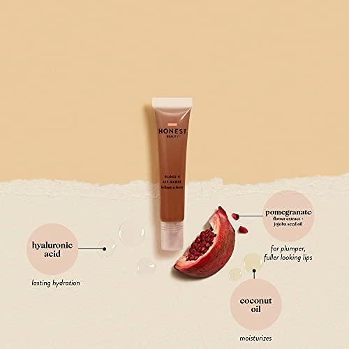 Honest Beauty Gloss-C Lip Gloss, Pink Agate, Vegan, Sheer + Buildable with Coconut Oil & Hyaluronic Acid, 0.33 Fl Oz