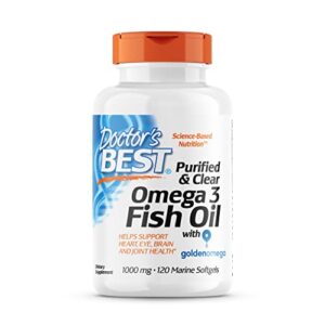 doctor’s best purified & clear omega 3fish oil, no reflux, supports heart, eyes, brain & joint health, 120 count (pack of 1)