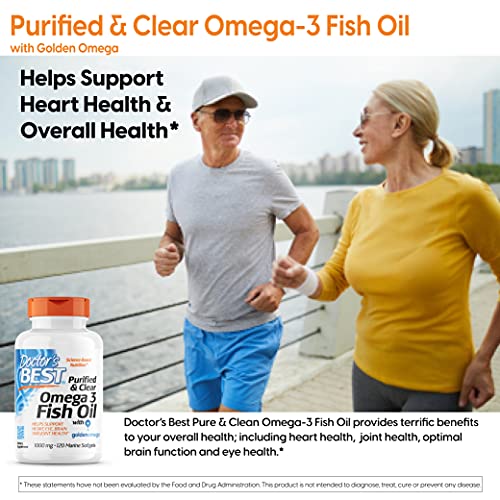 Doctor's Best Purified & Clear Omega 3Fish Oil, No Reflux, Supports Heart, Eyes, Brain & Joint Health, 120 Count (Pack of 1)