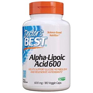 doctor’s best alpha-lipoic acid, non-gmo, gluten free, vegan, soy free, helps maintain blood sugar levels, 600 mg 180 veggie caps