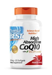 doctor’s best high absorption coq10 with bioperine, gluten free, naturally fermented, heart health, energy production, 100 mg, 120 count