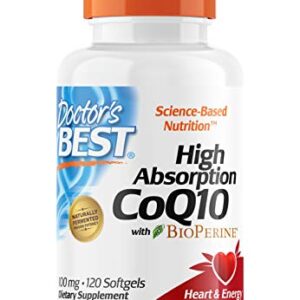 Doctor's Best High Absorption CoQ10 with BioPerine, Gluten Free, Naturally Fermented, Heart Health, Energy Production, 100 mg, 120 Count