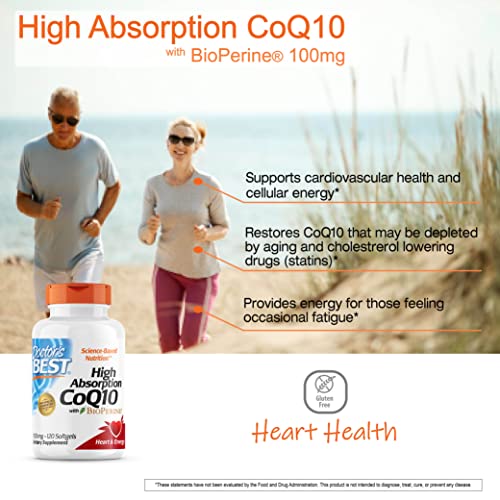 Doctor's Best High Absorption CoQ10 with BioPerine, Gluten Free, Naturally Fermented, Heart Health, Energy Production, 100 mg, 120 Count