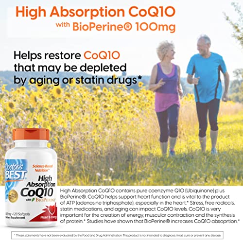 Doctor's Best High Absorption CoQ10 with BioPerine, Gluten Free, Naturally Fermented, Heart Health, Energy Production, 100 mg, 120 Count