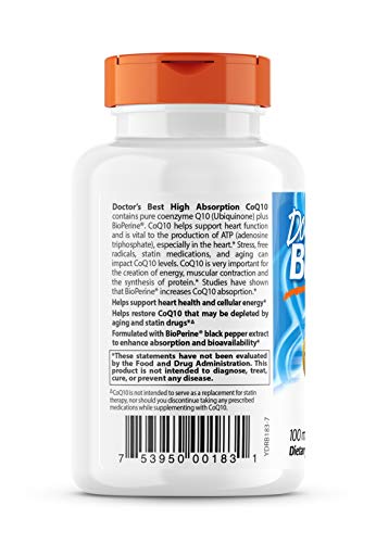 Doctor's Best High Absorption CoQ10 with BioPerine, Gluten Free, Naturally Fermented, Heart Health, Energy Production, 100 mg, 120 Count