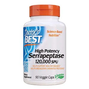 doctor’s best high potency serrapeptase, non-gmo, gluten free, vegan, supports healthy sinuses, 120,000 spu, 90 count