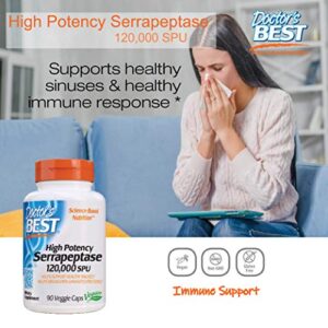 Doctor's Best High Potency Serrapeptase, Non-GMO, Gluten Free, Vegan, Supports Healthy Sinuses, 120,000 SPU, 90 Count