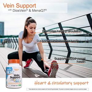 Doctor's Best Vein Support with Diosvein & Menaq7, Circulation for Healthy Legs, Non-GMO, Gluten & Soy Free, Vegan, 60 Count