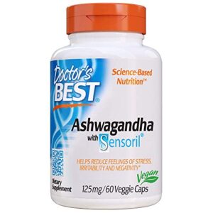doctor’s best ashwagandha with sensoril, ayurvedic herb, standardized withania somnifera extract, clinically proven to support mental focus, cardiovascular health & healthy energy, 125mg, 60 count