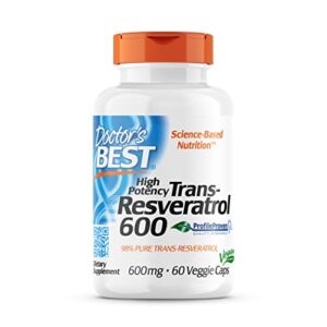 doctor’s best trans-resveratrol 600, non-gmo, vegan, gluten free, soy free, 600 mg, 60 veggie caps (drb-00416)