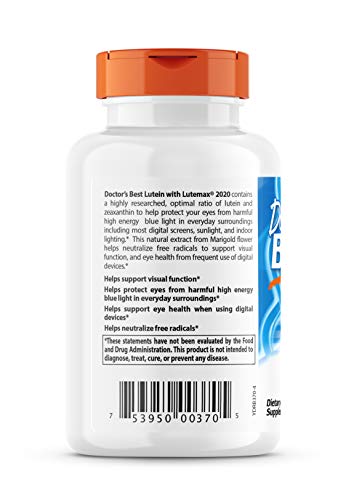 Doctor's Best Lutein Featuring Lutemax, Non-GMO, Gluten Free, Eye Health, 20 mg, 180 Softgels