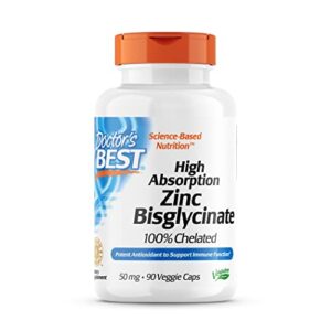 doctor’s best high absorption zinc bisglycinate 50mg high potency supporting enhancing immune system antioxidant vc, 90 count