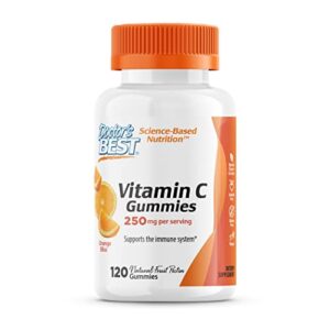doctor’s best, vitamin c gummies 250mg per serving great tasting immune brain eyes heart circulation antioxidant support natural pectin vegan gluten free ct, fruit, 120 count