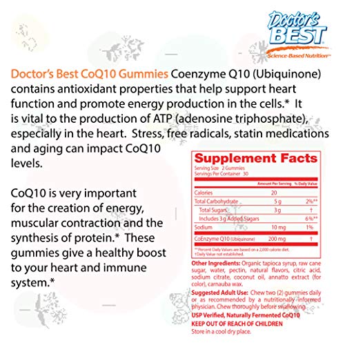 Doctor's Best CoQ10 Gummies 200 Mg, Coenzyme Q10 (Ubiquinone), Supports Heart Health, Boost Cellular Energy, Potent Antioxidant, 60 Ct (Packaging May Vary)