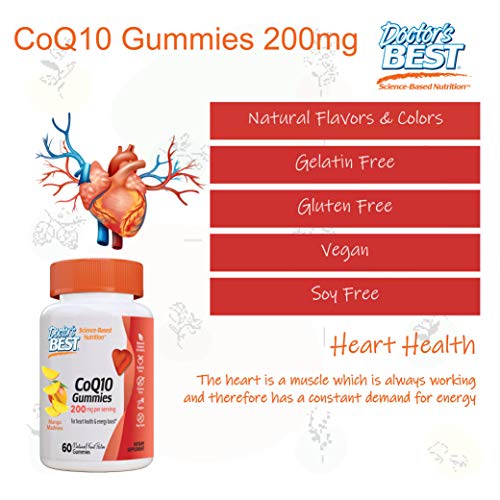 Doctor's Best CoQ10 Gummies 200 Mg, Coenzyme Q10 (Ubiquinone), Supports Heart Health, Boost Cellular Energy, Potent Antioxidant, 60 Ct (Packaging May Vary)