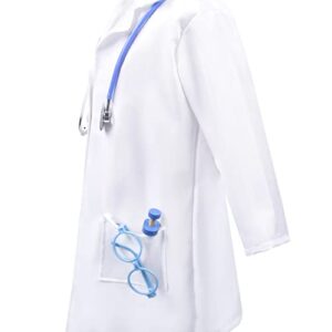 WICOT Kids Doctor Nurse Costume Kit White Lab Doctor Coat with Hat Stethoscope Toys Wooden Doctor Playset Kit Halloween Role Play Birthday Party Dress Up for Kids Toddlers Boys Girls 7-8 years