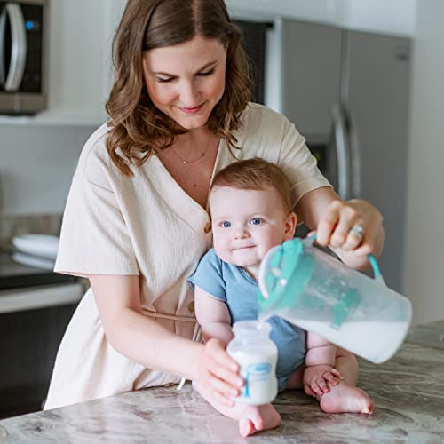 Dr. Brown's Baby Formula Mixing Pitcher with Adjustable Stopper, Locking Lid, & No Drip Spout, 32oz, BPA Free, Teal