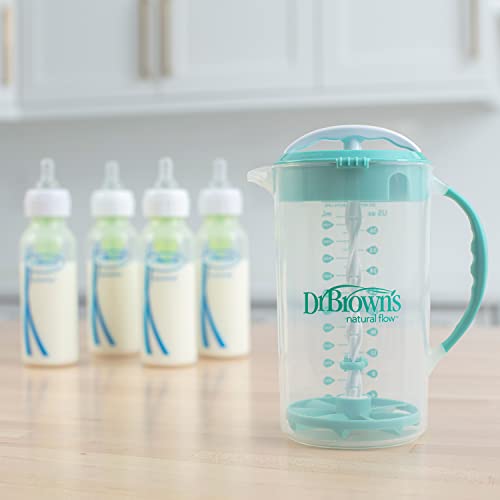 Dr. Brown's Baby Formula Mixing Pitcher with Adjustable Stopper, Locking Lid, & No Drip Spout, 32oz, BPA Free, Teal