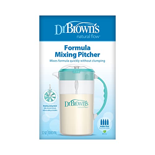 Dr. Brown's Baby Formula Mixing Pitcher with Adjustable Stopper, Locking Lid, & No Drip Spout, 32oz, BPA Free, Teal