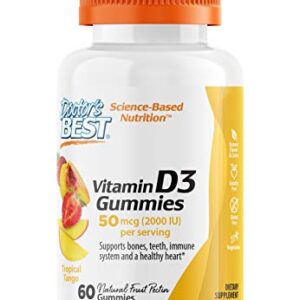 Doctor's Best Vitamin D3 Gummies to Support Healthy Bones Immune System and Heart Health, Tropical Tango, 60 Count