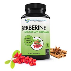 doctor recommended supplements berberine with ceylon cinnamon – 1200mg berberine & 100mg organic ceylon cinnamon – 120 veggie capsules, healthy immune system & gastrointestinal wellness