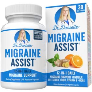 best migraine relief product with magnesium – migraine assist supplement with quercetin, feverfew, butterbur, coq10 from dr. danielle, 90 capsules