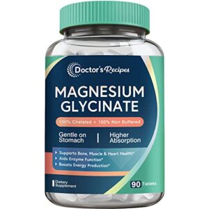 doctor’s recipes magnesium glycinate, 300mg elemental magnesium, extra strength, high absorption, non-buffered, bone, muscle, nerve & energy support, non-gmo, no gluten, easy on stomach, 90 tablets