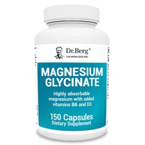 dr. berg’s magnesium glycinate 400mg – fully chelated magnesium glycinate capsules for stress, calm, relaxation & sleep support – includes magnesium-glycinate w/ vitamin d & b6 – 150 veg capsules