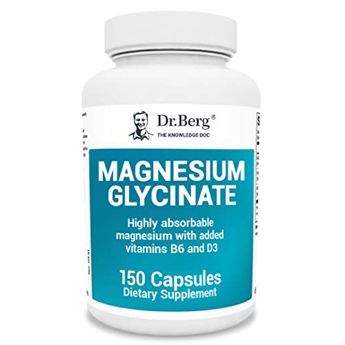 Dr. Berg's Magnesium Glycinate 400mg - Fully Chelated Magnesium Glycinate Capsules for Stress, Calm, Relaxation & Sleep Support - Includes Magnesium-Glycinate w/ Vitamin D & B6 - 150 Veg Capsules