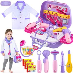 ginmic kids doctor play kit, 22 pieces pretend play doctor set with role play doctor costume and carry case for toddlers and kids, medical dr kit toys for girl age 3 4 5 6 7 year old