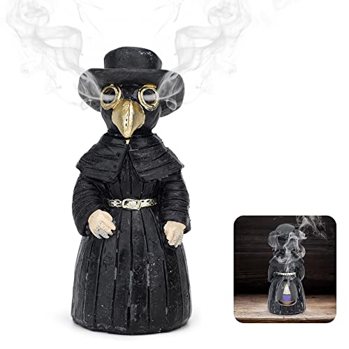 EUBSWA Incense Burner Holder, Plague Doctor Cone Burner Eyes Will Smoke, Ornament Handmade Craft for Yoga Room, Desktop Resin Ornament for Home Decoration, Effective Stress & Anxiety Relief New