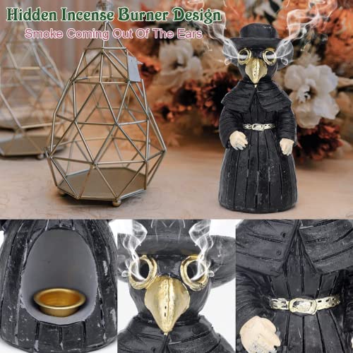 EUBSWA Incense Burner Holder, Plague Doctor Cone Burner Eyes Will Smoke, Ornament Handmade Craft for Yoga Room, Desktop Resin Ornament for Home Decoration, Effective Stress & Anxiety Relief New