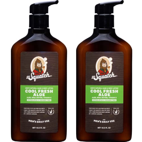 Dr. Squatch Men's Natural Lotion Non-Greasy Men's Lotion - 24-hour moisturization hand and body lotion - Made with Shea Butter, Coconut Oil, Vitamin E, & Menthyl Lactate - Cool Fresh Aloe (2 Pack)