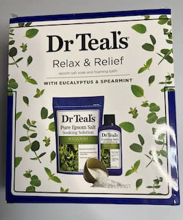 Dr. Teal's Relax & Relief Epsom Salt & Foaming Bath with Eucalyptus & Spearmint, 2 Piece Travel Set 11oz. Bag of Bath Salts & 3oz Bottle of Foam Bath (Eucalyptus)