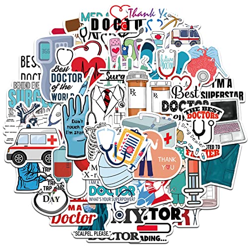 50Pcs Medical Stickers | Doctor Nurse Stethoscope Waterproof Vinyl Stickers | Cartoon Human Body Organ Anatomy Decals for Water Bottles, Laptop, Clipboard, Phone Case, Skateboard